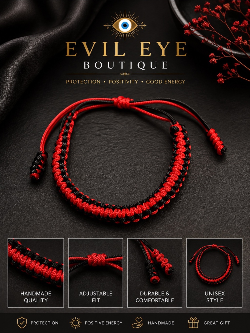 🖤❤️✨Red and Black Braided Men's Bracelet✨🖤❤️